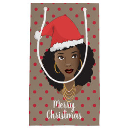 Sacola Para Presentes Pequena Feliz Natal! Negra Santa Hat Gum Red