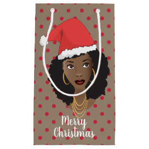 Sacola Para Presentes Pequena Feliz Natal! Negra Santa Hat Gum Red