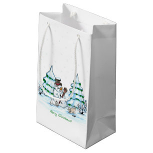 Sacola Para Presentes Pequena Feliz Natal! Neve com Cat e Puppy