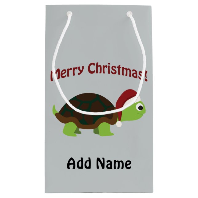 Sacola Para Presentes Pequena Feliz Natal! Papai noel Turtle (Verso)