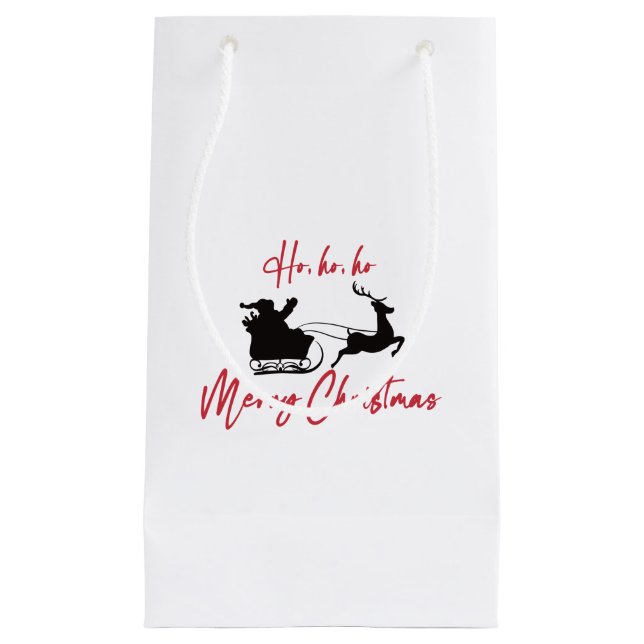 Sacola Para Presentes Pequena Feliz Natal Papais noeis Sleigh e Reindeer (Frente)