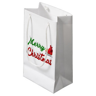 Sacola Para Presentes Pequena Feliz Natal Papais noeis Sleigh red green script