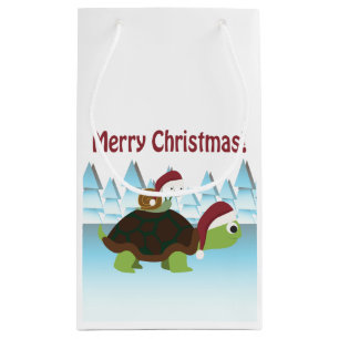 Sacola Para Presentes Pequena Feliz Natal! Tartaruga e Caracol