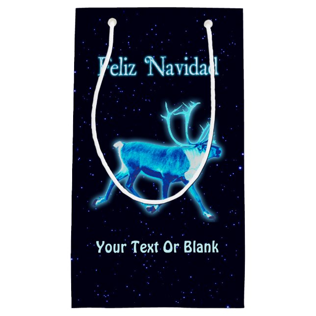 Sacola Para Presentes Pequena Feliz Navidad - Azul Cariou (Reindeer) (Frente)
