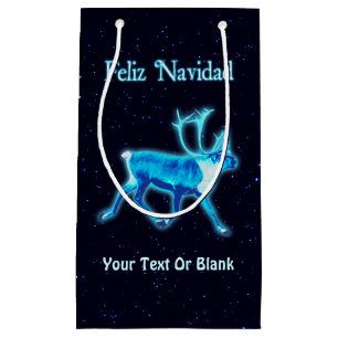 Sacola Para Presentes Pequena Feliz Navidad - caribu azul (rena)