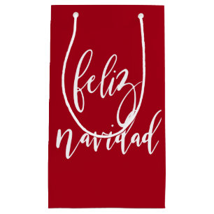 Sacola Para Presentes Pequena Feliz Navidad Vermelho e Branco Natal