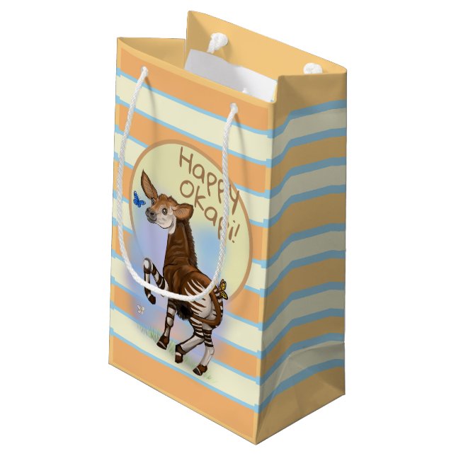 Sacola Para Presentes Pequena Feliz Okapi! (Verso inclinado)