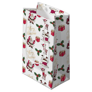 Sacola Para Presentes Pequena Feliz Papais noeis de Natal Reindeer Gifts Holly