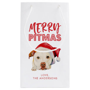 Sacola Para Presentes Pequena Feliz Pitmas, Papais noeis Bonitos Pit Bull Dog Pe