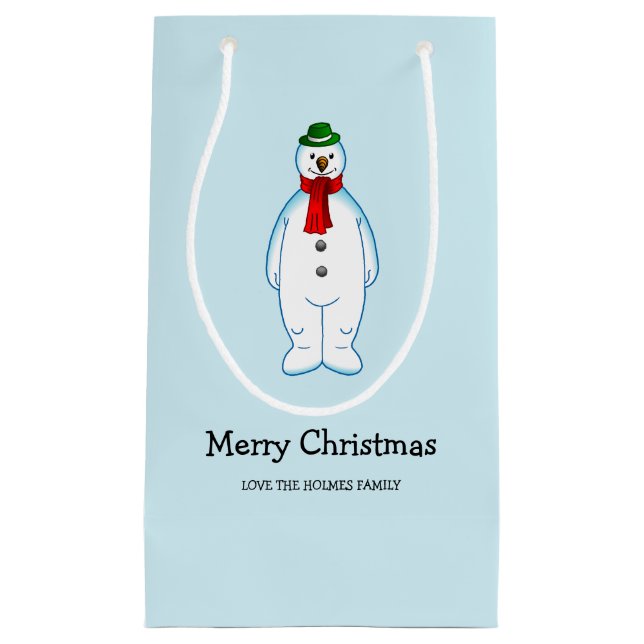 Sacola Para Presentes Pequena Feliz Snowman (Frente)
