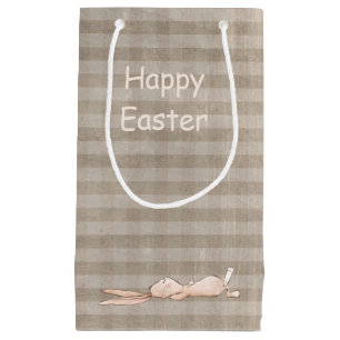 Sacola Para Presentes Pequena felz pascoa Chill Bunny Rabbit Gingham