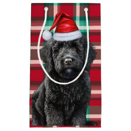 Sacola Para Presentes Pequena Feriado Black Labradoodle Diversão Xadrez Natal