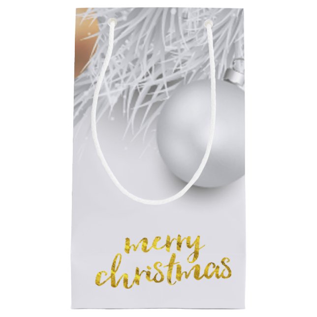 Sacola Para Presentes Pequena Feriado,Bolas de Natal,Ramais de Árvore de Pinos (Frente)