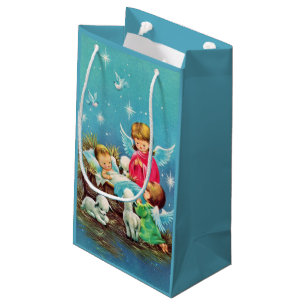 Sacola Para Presentes Pequena Feriado de Anjos de natais vintages Retroativos