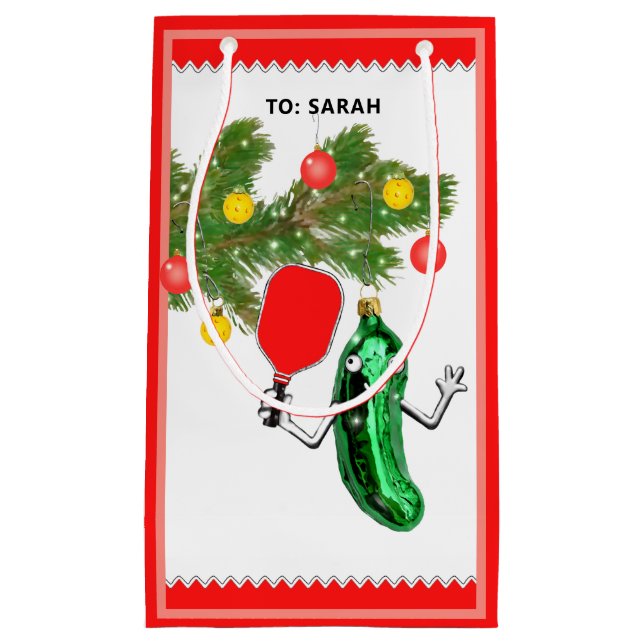 Sacola Para Presentes Pequena Feriado de Natal de Pickleball Personalizado (Frente)