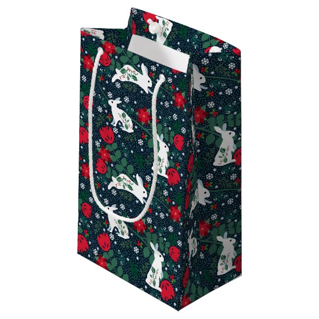 Sacola Para Presentes Pequena Feriado de Natal do Coelho Folk (Frente inclinada)