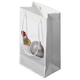 Sacola Para Presentes Pequena Feriado de Natal em Prata e Neve