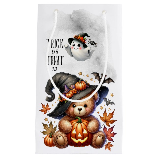 Sacola Para Presentes Pequena Feriado do Assistente do Urso de Teddy Halloween (Frente)