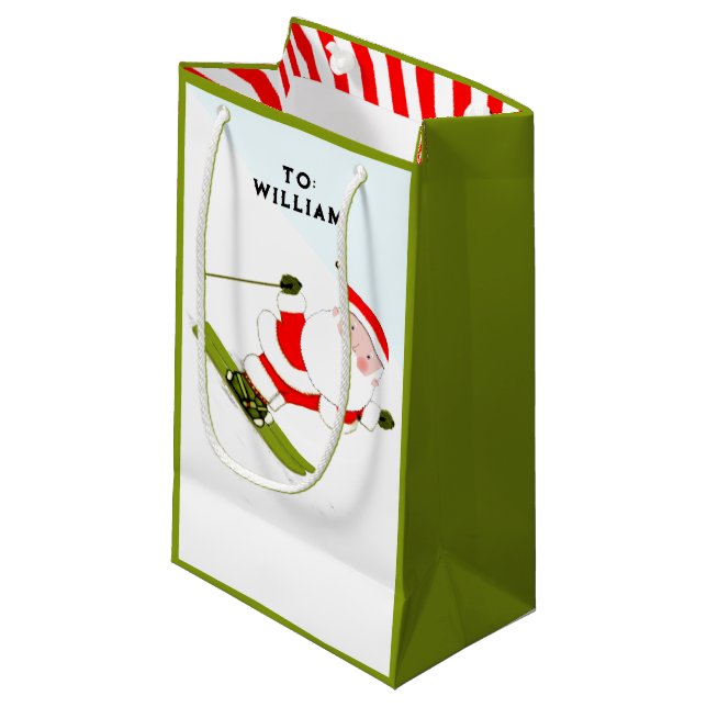 Sacola Para Presentes Pequena Feriado Engraçado de Esqui Skier (Frente inclinada)