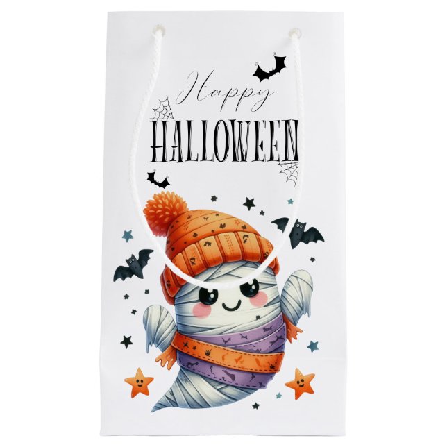 Sacola Para Presentes Pequena Feriado Ghost Pumpkin de Halloween (Frente)