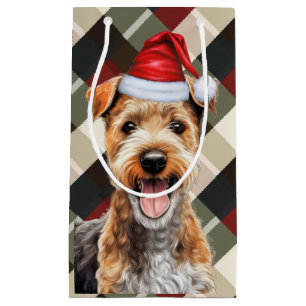 Sacola Para Presentes Pequena Feriado Lakeland Terrier Dog Xadrez de Natal