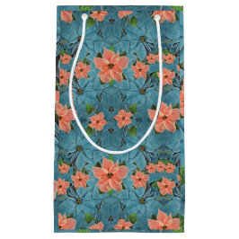 Sacola Para Presentes Pequena Feriado Pintado de Poinsettia Pastel