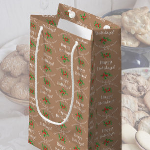 Sacola Para Presentes Pequena Feriados Felizes Fazendo Presente Castanho Editáve