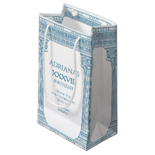 Sacola Para Presentes Pequena Festa à toga com padrão de meandro grego e colunas