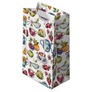 Sacola Para Presentes Pequena Festa com roupa de chá, amantes de chá