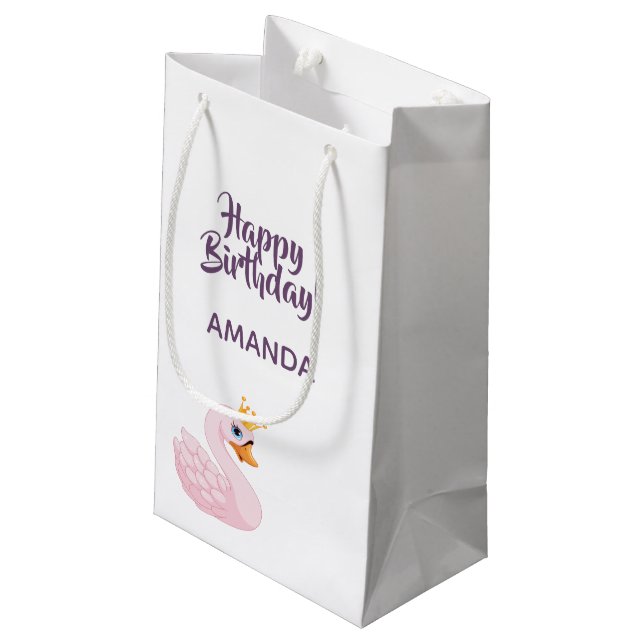 Sacola Para Presentes Pequena Festa de aniversário rosa princesa roxa cisne boni (Verso inclinado)