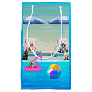 Sacola Para Presentes Pequena Festa de Gatos na Piscina