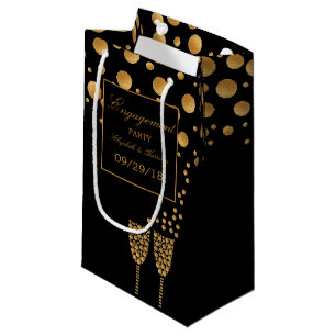 Sacola Para Presentes Pequena Festa de noivado Dourada de bolhas de champanhe