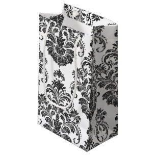 Sacola Para Presentes Pequena festa do Damasco branco preto elegante