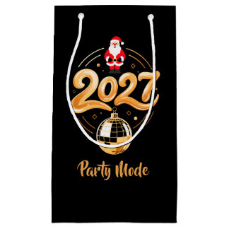 Sacola Para Presentes Pequena Festa do Papai Noel 2027 Modo Festa Dourado Disco 