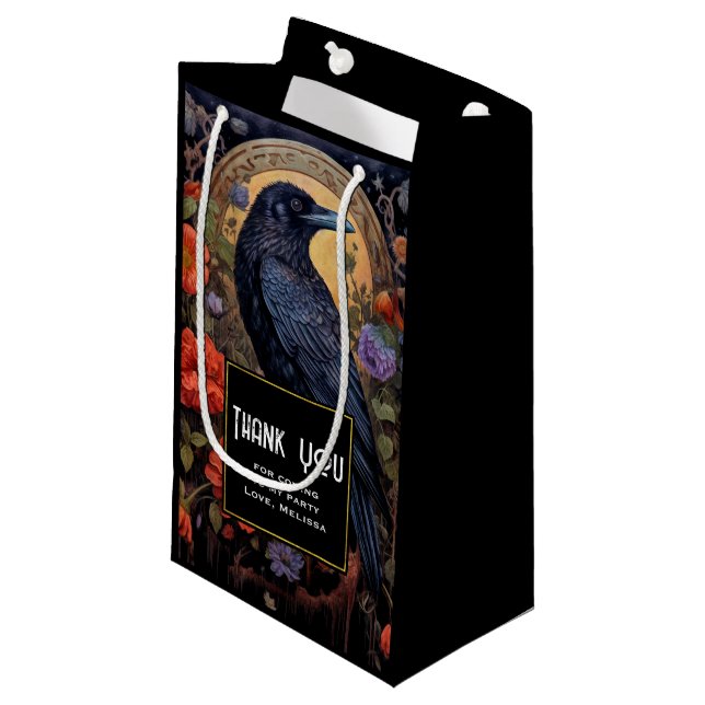Sacola Para Presentes Pequena Festa Gótica Negra Raven Dark Obrigado (Frente inclinada)