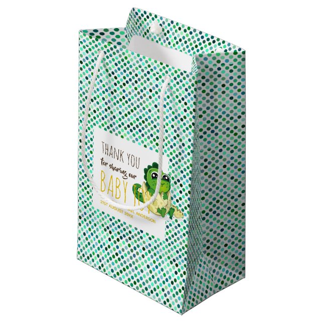 Sacola Para Presentes Pequena Festa Polkadot do Chá do Dinossauro Gelado (Frente inclinada)