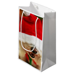 Sacola Para Presentes Pequena Filhote de cachorro de Bichon Frise que veste o