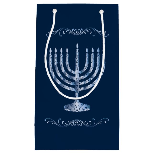 Sacola Para Presentes Pequena Filigre Metálico Menorah (Frente)