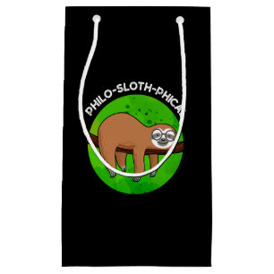 Sacola Para Presentes Pequena Filo-preguiçoso Funny Animal Sloth Pun Dark BG
