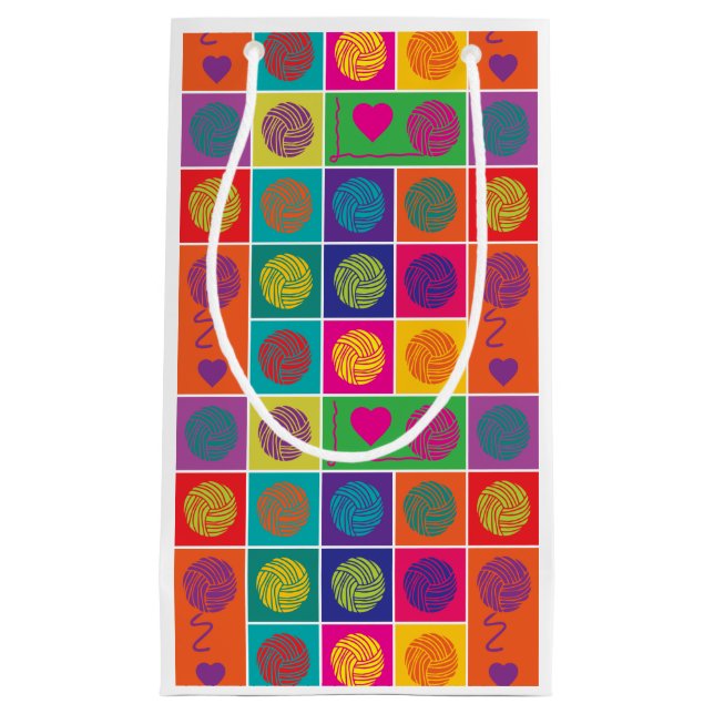 Sacola Para Presentes Pequena Fios, Fios, Bloco Fios Padrão (Frente)