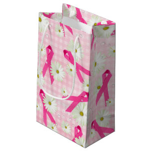 Sacola Para Presentes Pequena Fitas e margaridas cor-de-rosa