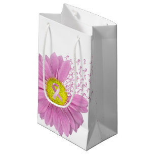 Sacola Para Presentes Pequena Fitas rosa e margarida em branco