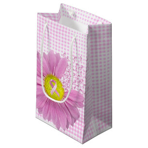 Sacola Para Presentes Pequena Fitas Rosa e Margarida em Xadrez