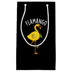 Sacola Para Presentes Pequena Fla-mango Funny Flamingo Pun Dark BG