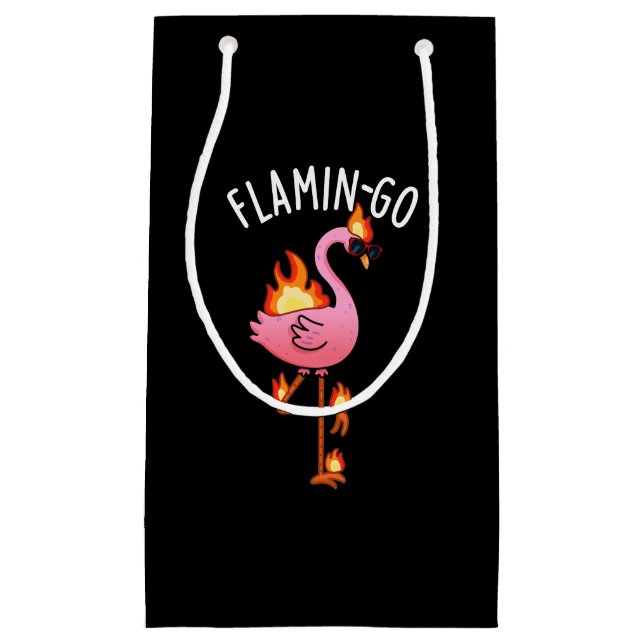 Sacola Para Presentes Pequena Flamin-go Funny Flamingo Pun Dark BG (Frente)