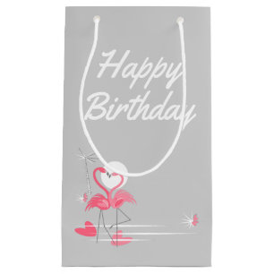Sacola Para Presentes Pequena Flamingo Love Side Happy Birthday