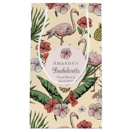 Sacola Para Presentes Pequena Flamingo rosa tropical e Hibiscus Bachelorette