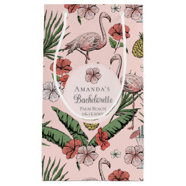 Sacola Para Presentes Pequena Flamingo rosa tropical e Hibiscus Bachelorette