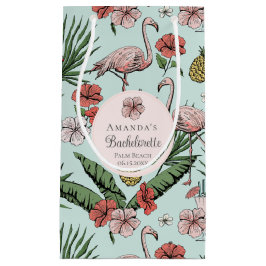 Sacola Para Presentes Pequena Flamingo rosa tropical e Hibiscus Bachelorette