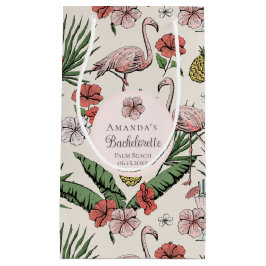 Sacola Para Presentes Pequena Flamingo rosa tropical e Hibiscus Bachelorette
